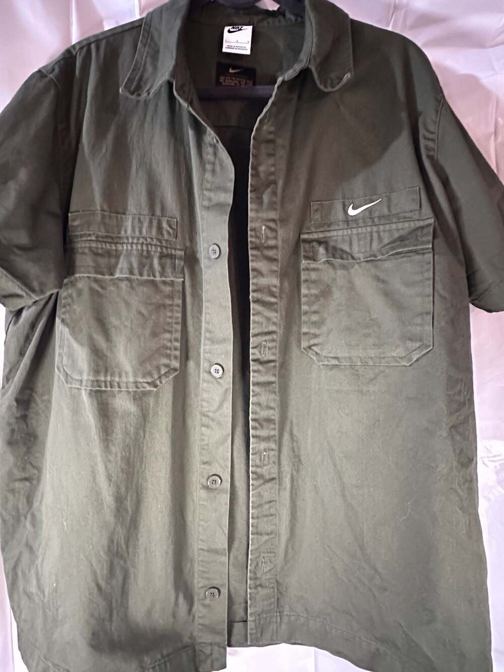 Nike Life Woven Military Short-Sleeve Button-Down Shirt Olive Green DX3340-325